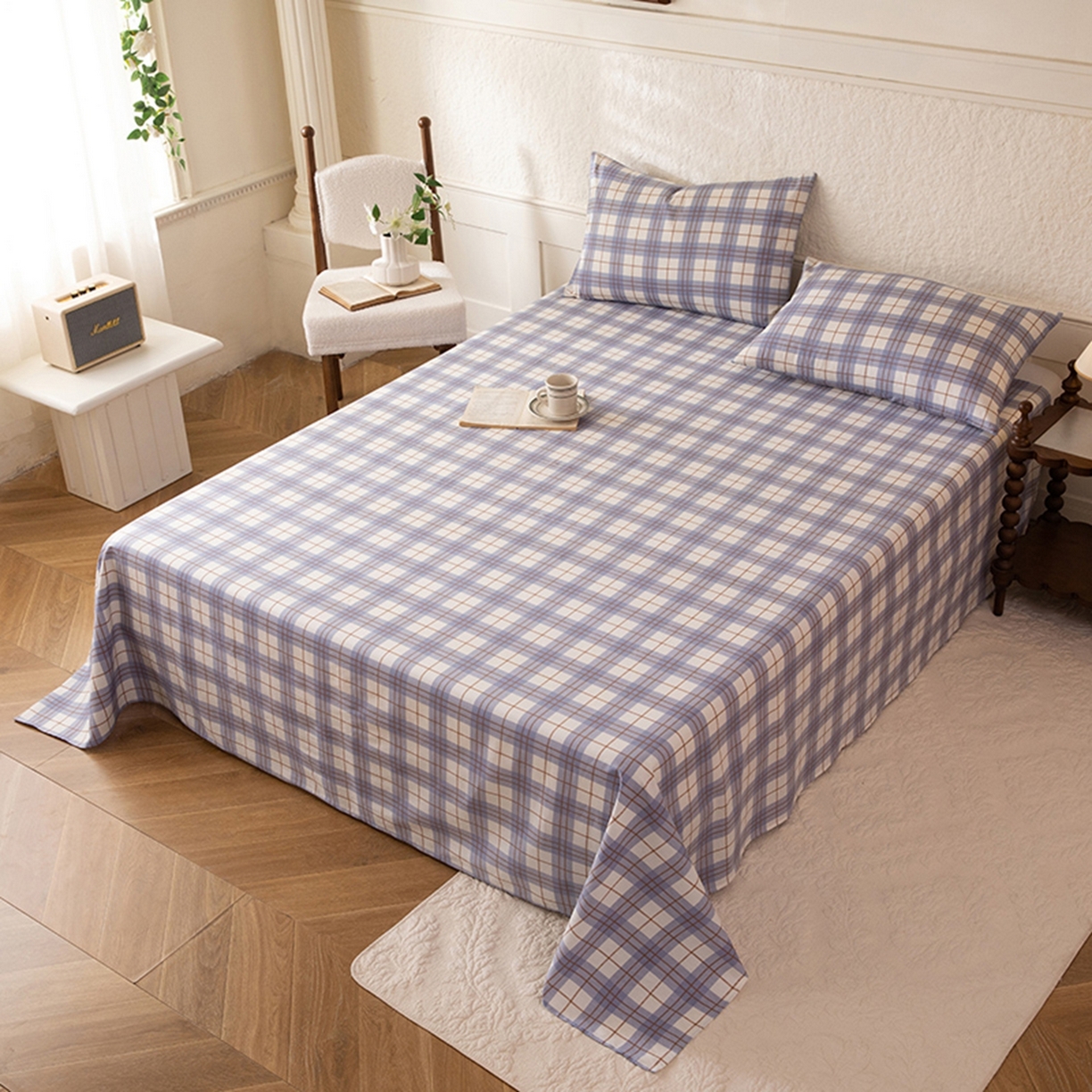 91家纺网 家纺一手货源 找家纺 八十八家纺 2026新款无印风全棉纯棉斜纹条格单床单床单单件单品床单 青岚