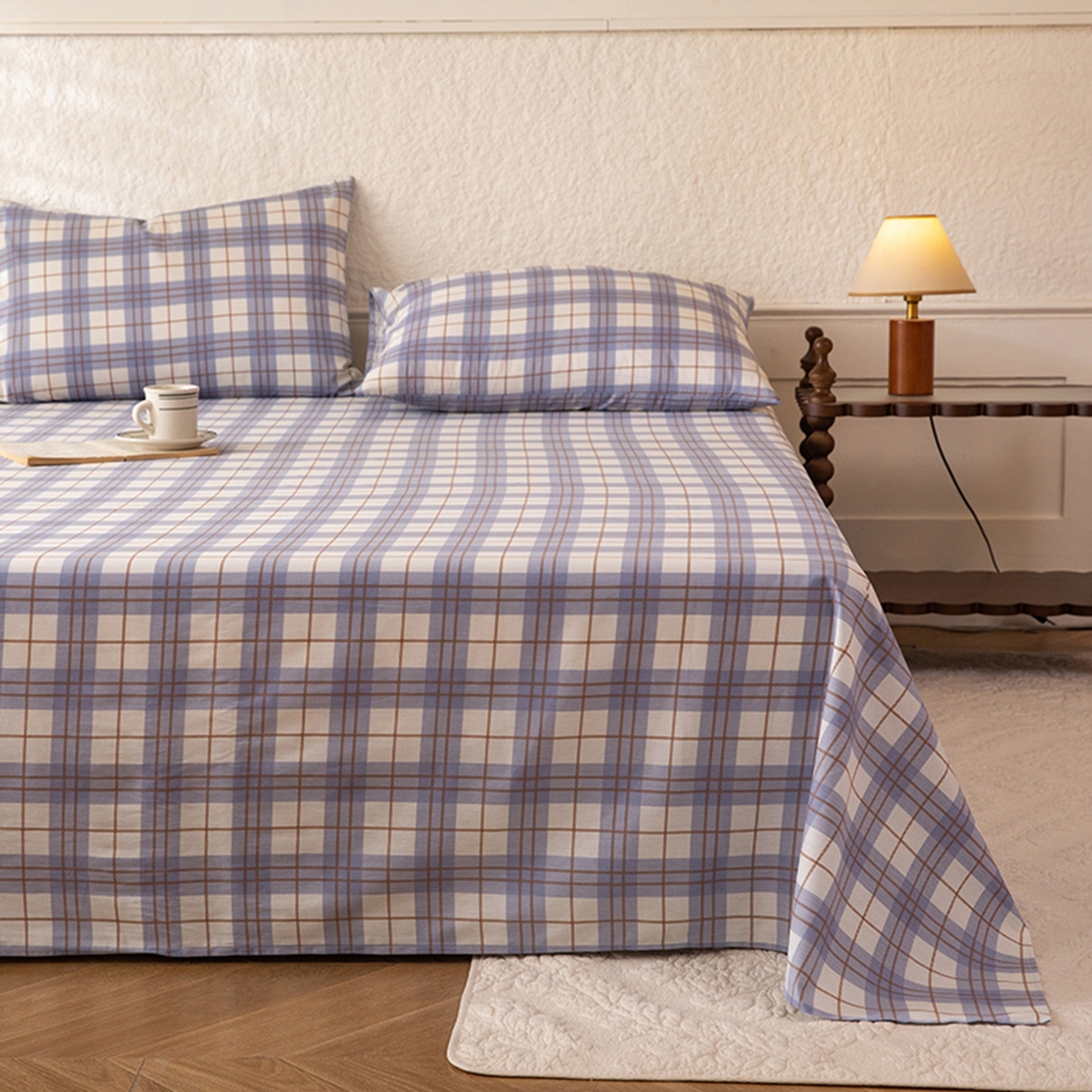 91家纺网 家纺一手货源 找家纺 八十八家纺 2026新款无印风全棉纯棉斜纹条格单床单床单单件单品床单 青岚