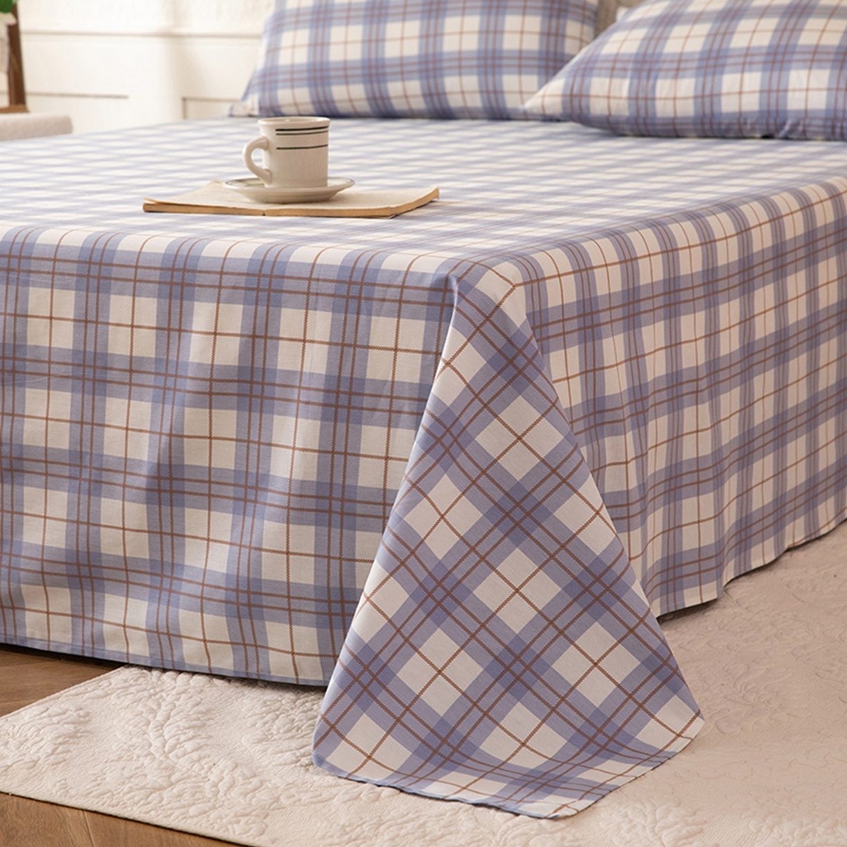 91家纺网 家纺一手货源 找家纺 八十八家纺 2026新款无印风全棉纯棉斜纹条格单床单床单单件单品床单 青岚