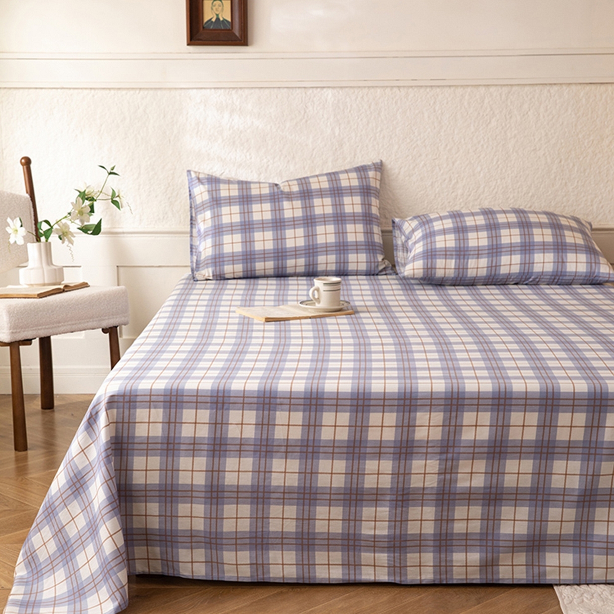 91家纺网 家纺一手货源 找家纺 八十八家纺 2026新款无印风全棉纯棉斜纹条格单床单床单单件单品床单 青岚