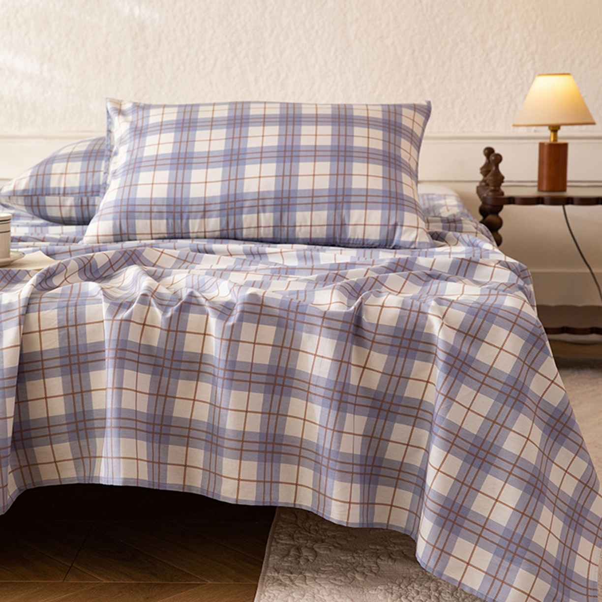 91家纺网 家纺一手货源 找家纺 八十八家纺 2026新款无印风全棉纯棉斜纹条格单床单床单单件单品床单 青岚