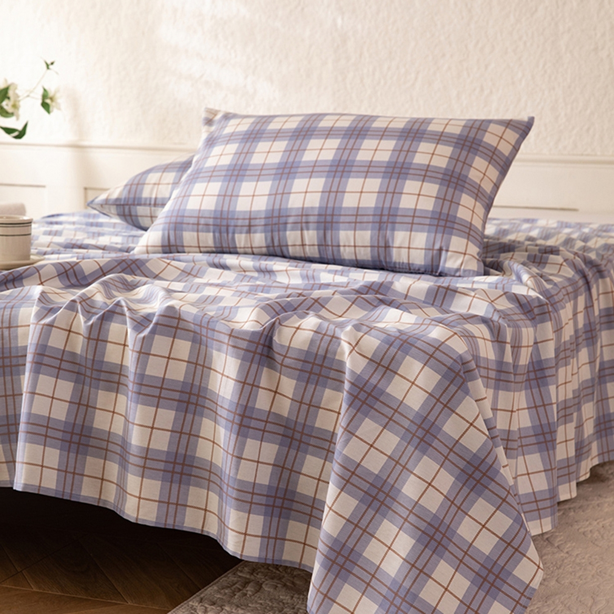 91家纺网 家纺一手货源 找家纺 八十八家纺 2026新款无印风全棉纯棉斜纹条格单床单床单单件单品床单 青岚