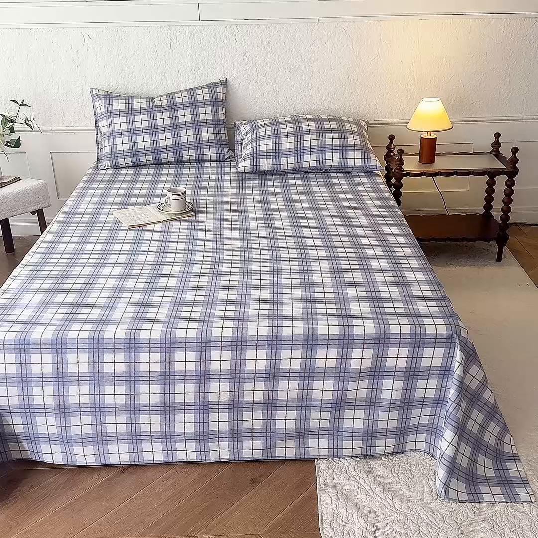 91家纺网 家纺一手货源 找家纺 八十八家纺 2026新款无印风全棉纯棉斜纹条格单床单床单单件单品床单 青岚