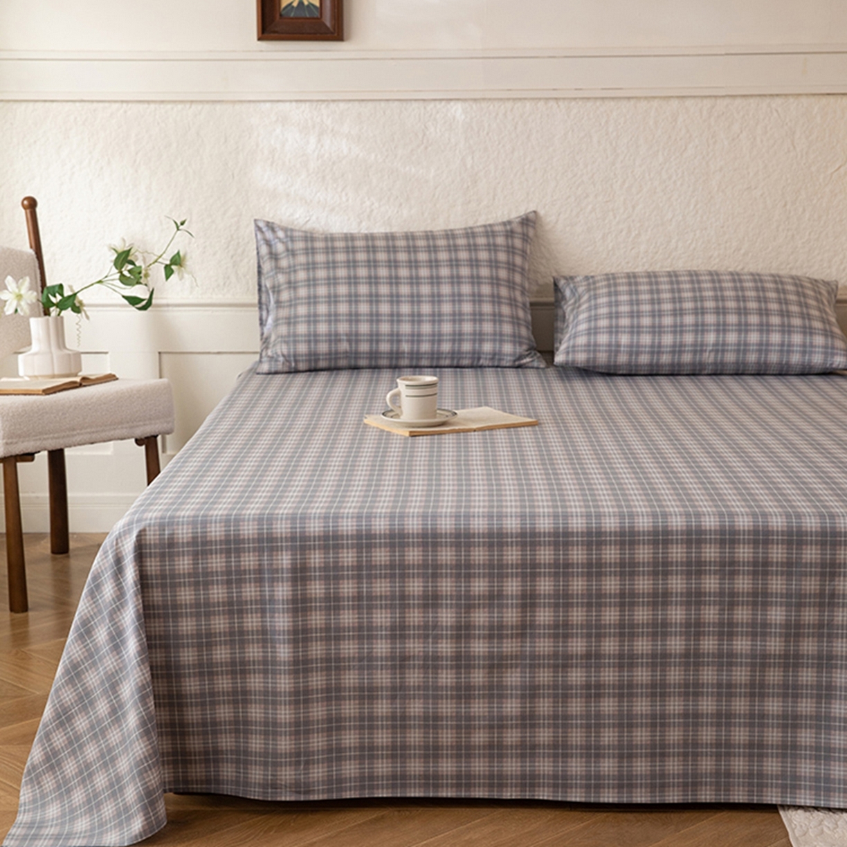 91家纺网 家纺一手货源 找家纺 八十八家纺 2026新款无印风全棉纯棉斜纹条格单床单床单单件单品床单 青曼