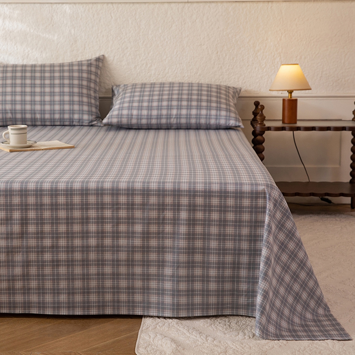 91家纺网 家纺一手货源 找家纺 八十八家纺 2026新款无印风全棉纯棉斜纹条格单床单床单单件单品床单 青曼