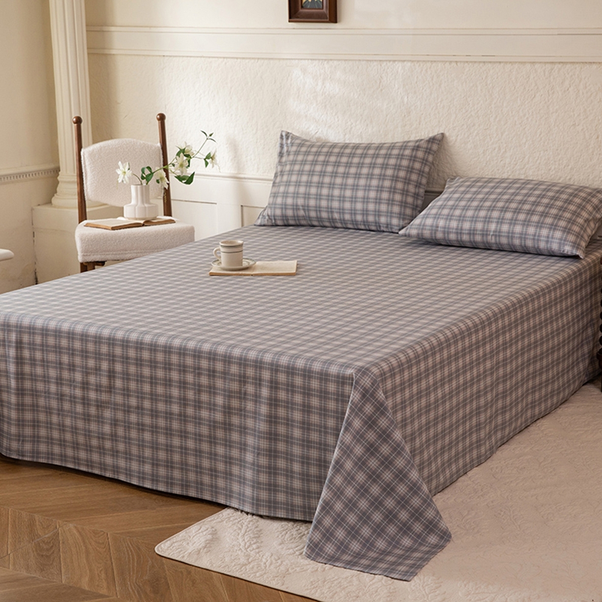 91家纺网 家纺一手货源 找家纺 八十八家纺 2026新款无印风全棉纯棉斜纹条格单床单床单单件单品床单 青曼