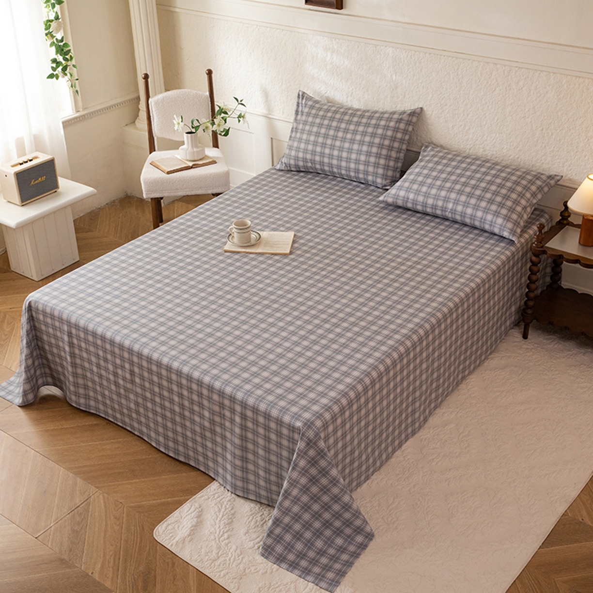 91家纺网 家纺一手货源 找家纺 八十八家纺 2026新款无印风全棉纯棉斜纹条格单床单床单单件单品床单 青曼