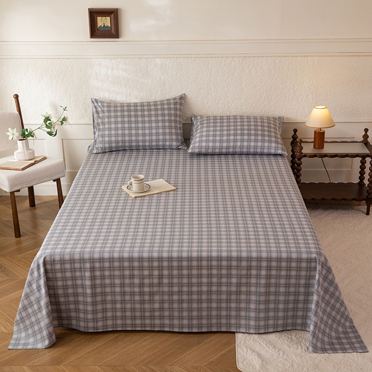 91家纺网 家纺一手货源 找家纺 八十八家纺 2026新款无印风全棉纯棉斜纹条格单床单床单单件单品床单 青曼