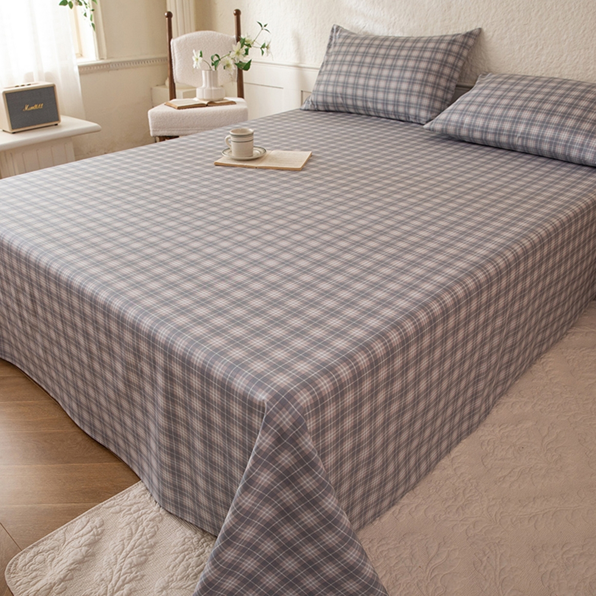 91家纺网 家纺一手货源 找家纺 八十八家纺 2026新款无印风全棉纯棉斜纹条格单床单床单单件单品床单 青曼