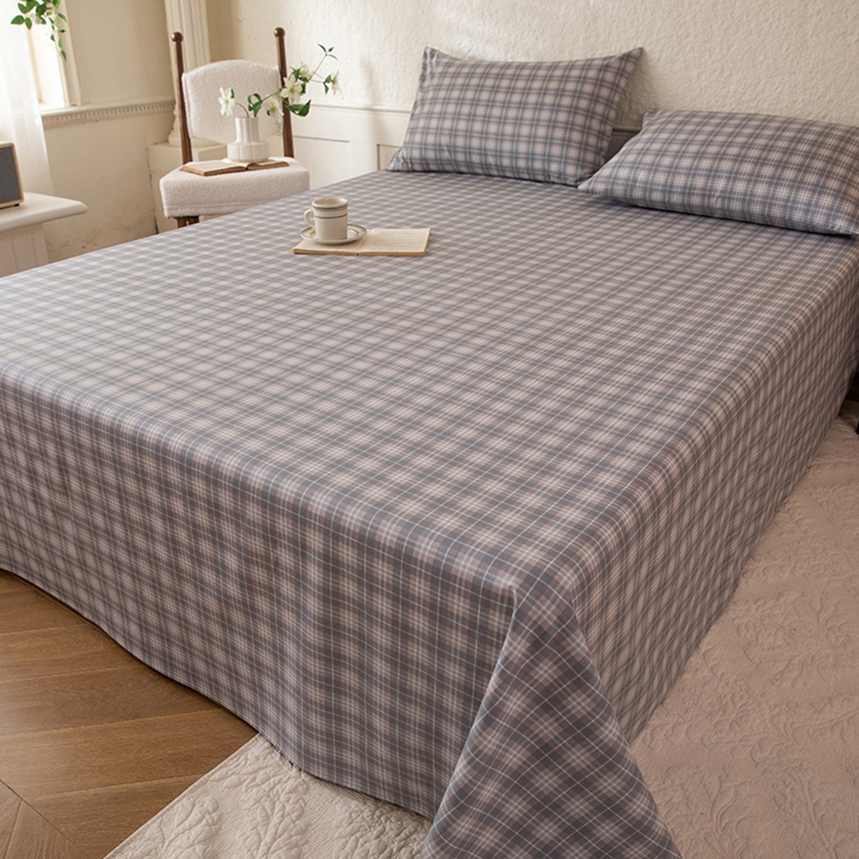 91家纺网 家纺一手货源 找家纺 八十八家纺 2026新款无印风全棉纯棉斜纹条格单床单床单单件单品床单 青曼