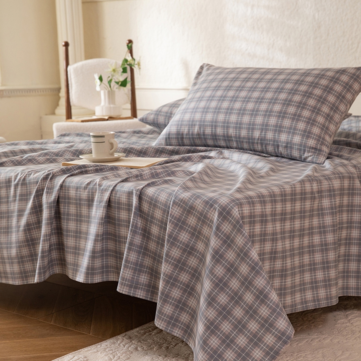 91家纺网 家纺一手货源 找家纺 八十八家纺 2026新款无印风全棉纯棉斜纹条格单床单床单单件单品床单 青曼