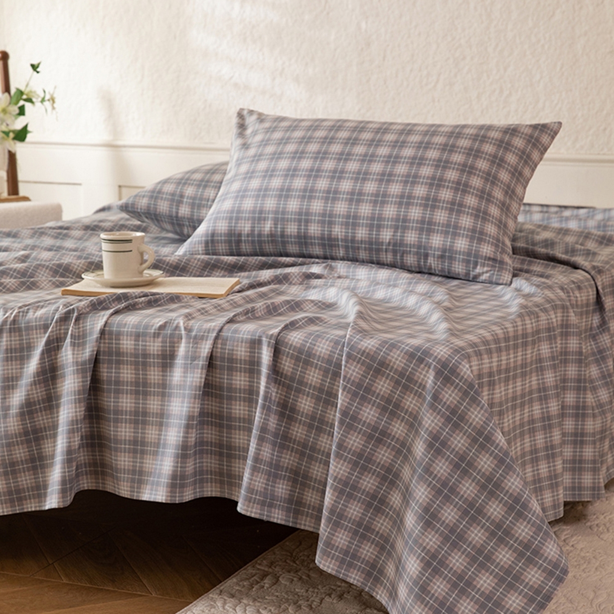 91家纺网 家纺一手货源 找家纺 八十八家纺 2026新款无印风全棉纯棉斜纹条格单床单床单单件单品床单 青曼