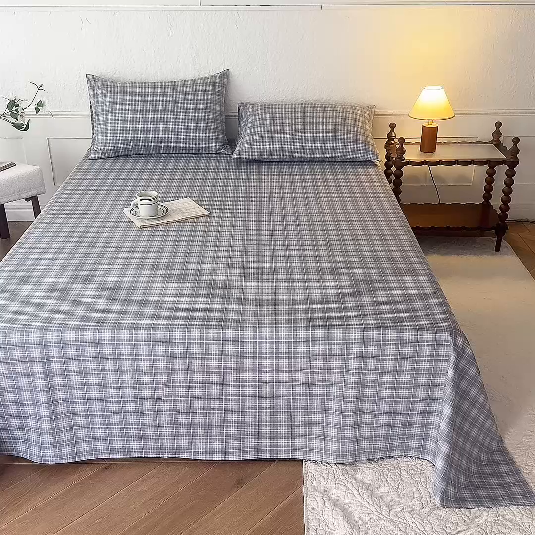 91家纺网 家纺一手货源 找家纺 八十八家纺 2026新款无印风全棉纯棉斜纹条格单床单床单单件单品床单 青曼