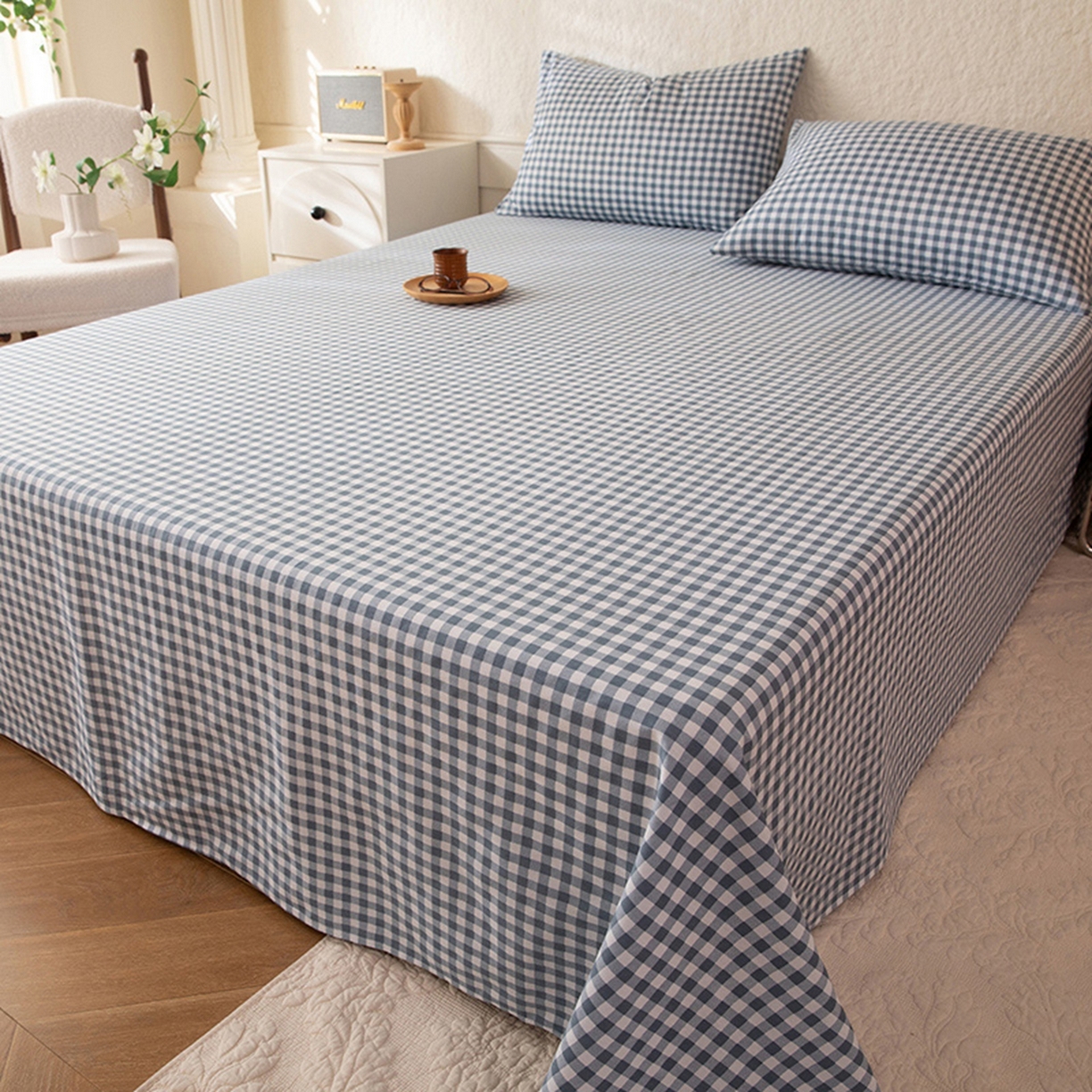 91家纺网 家纺一手货源 找家纺 八十八家纺 2026新款无印风全棉纯棉斜纹条格单床单床单单件单品床单 青田