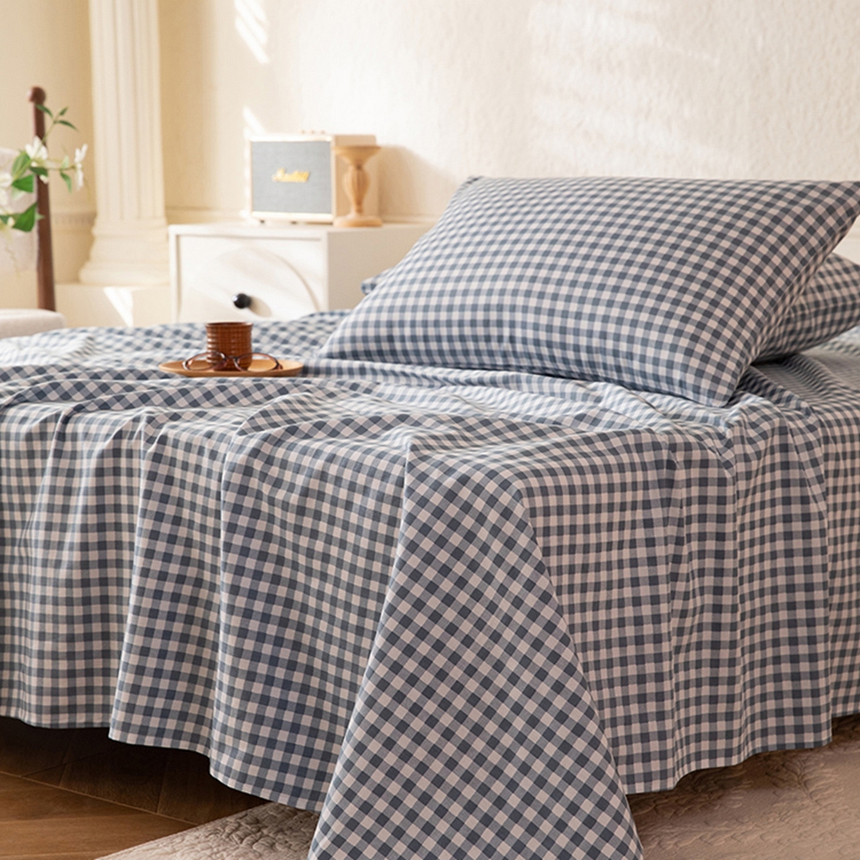 91家纺网 家纺一手货源 找家纺 八十八家纺 2026新款无印风全棉纯棉斜纹条格单床单床单单件单品床单 青田