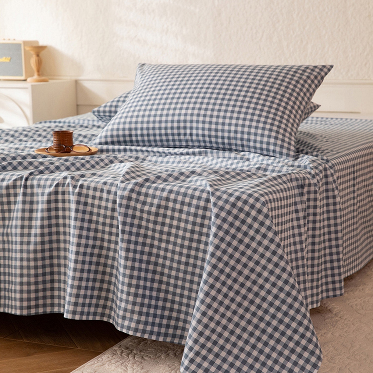 91家纺网 家纺一手货源 找家纺 八十八家纺 2026新款无印风全棉纯棉斜纹条格单床单床单单件单品床单 青田