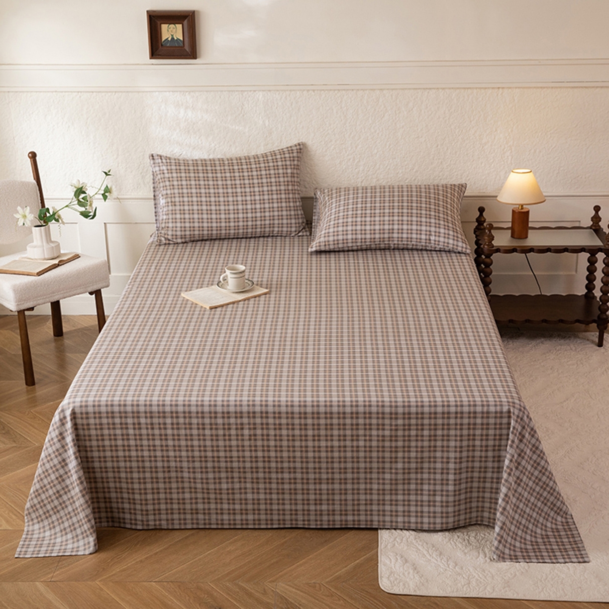 91家纺网 家纺一手货源 找家纺 八十八家纺 2026新款无印风全棉纯棉斜纹条格单床单床单单件单品床单 青忆