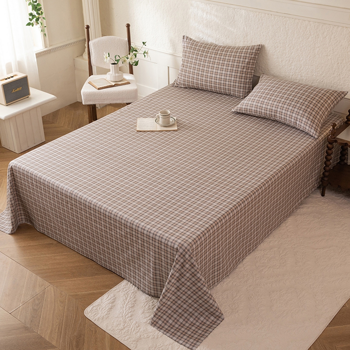 91家纺网 家纺一手货源 找家纺 八十八家纺 2026新款无印风全棉纯棉斜纹条格单床单床单单件单品床单 青忆