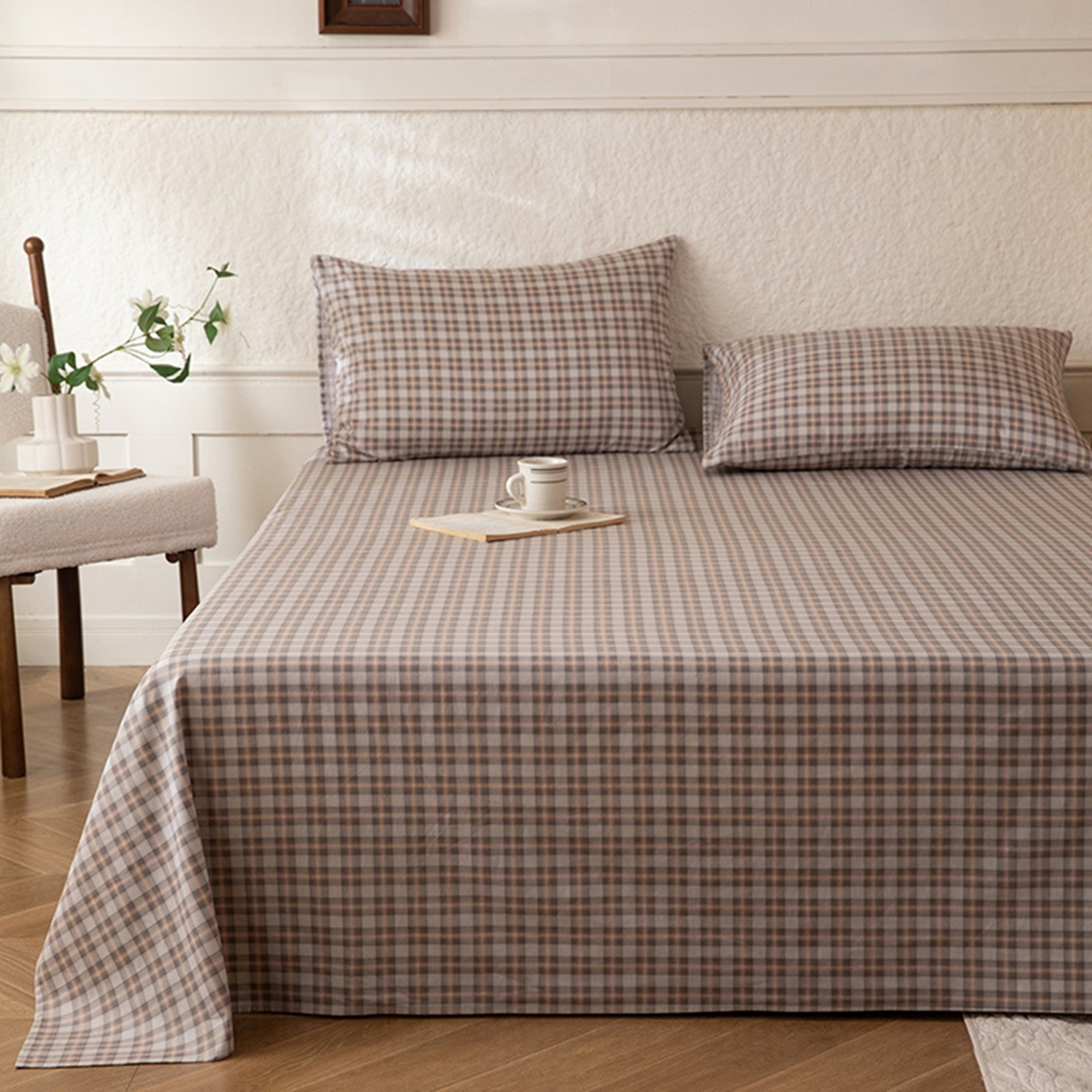 91家纺网 家纺一手货源 找家纺 八十八家纺 2026新款无印风全棉纯棉斜纹条格单床单床单单件单品床单 青忆