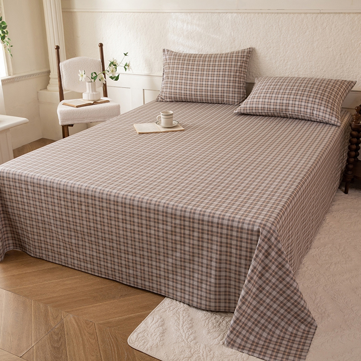 91家纺网 家纺一手货源 找家纺 八十八家纺 2026新款无印风全棉纯棉斜纹条格单床单床单单件单品床单 青忆