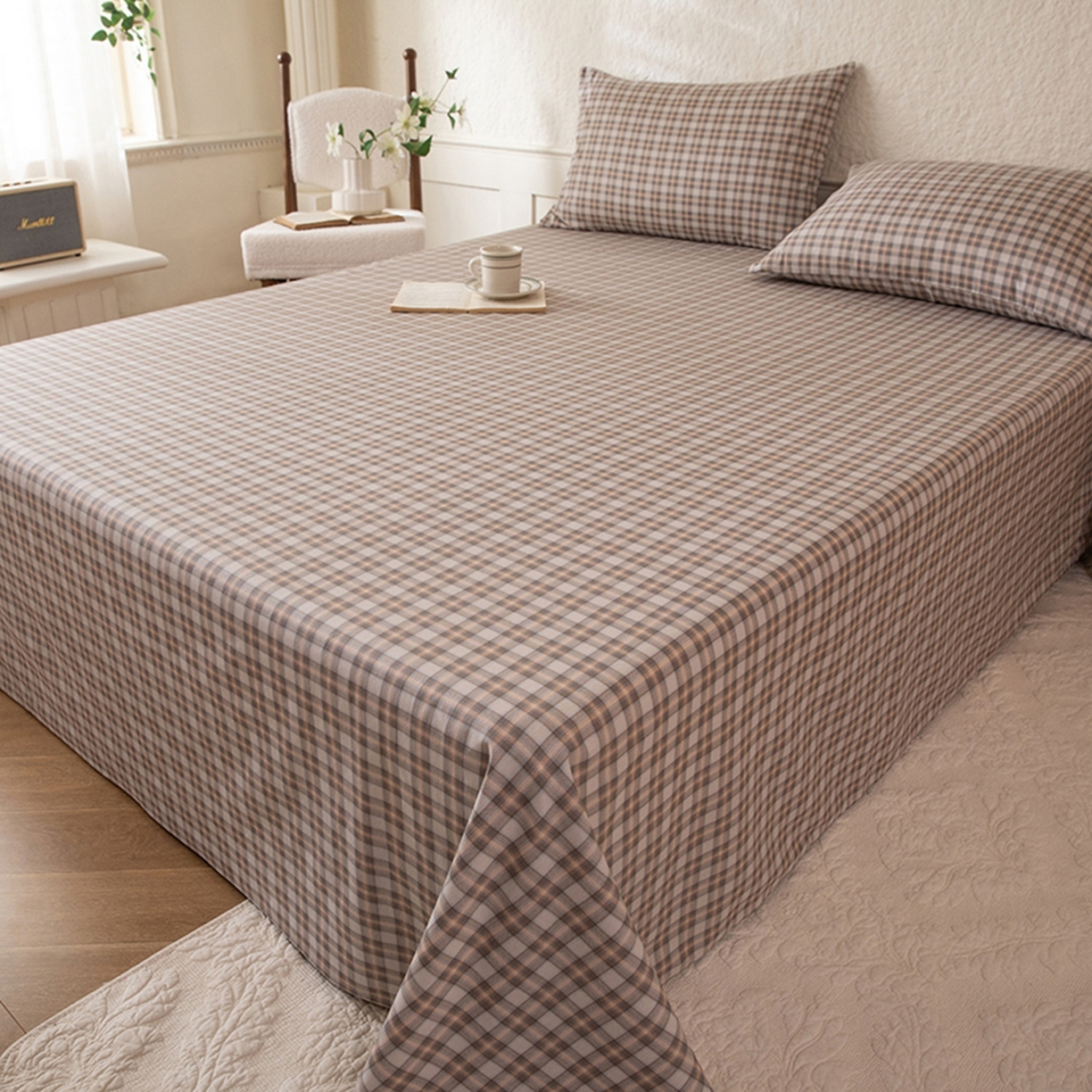 91家纺网 家纺一手货源 找家纺 八十八家纺 2026新款无印风全棉纯棉斜纹条格单床单床单单件单品床单 青忆