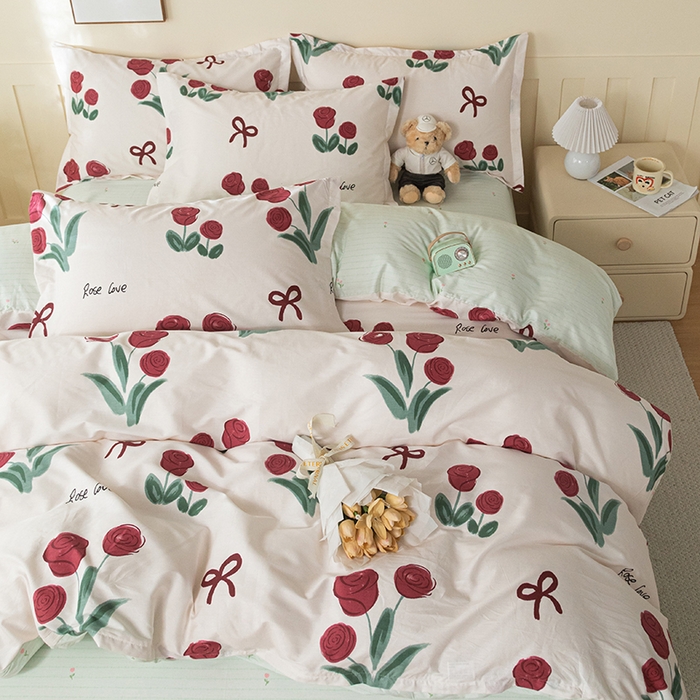 91家纺网 家纺一手货源 找家纺 爱诗诺家纺 2026新款100%全棉纯棉印花四件套【送货上门.多少都可以送】 梦汐-粉