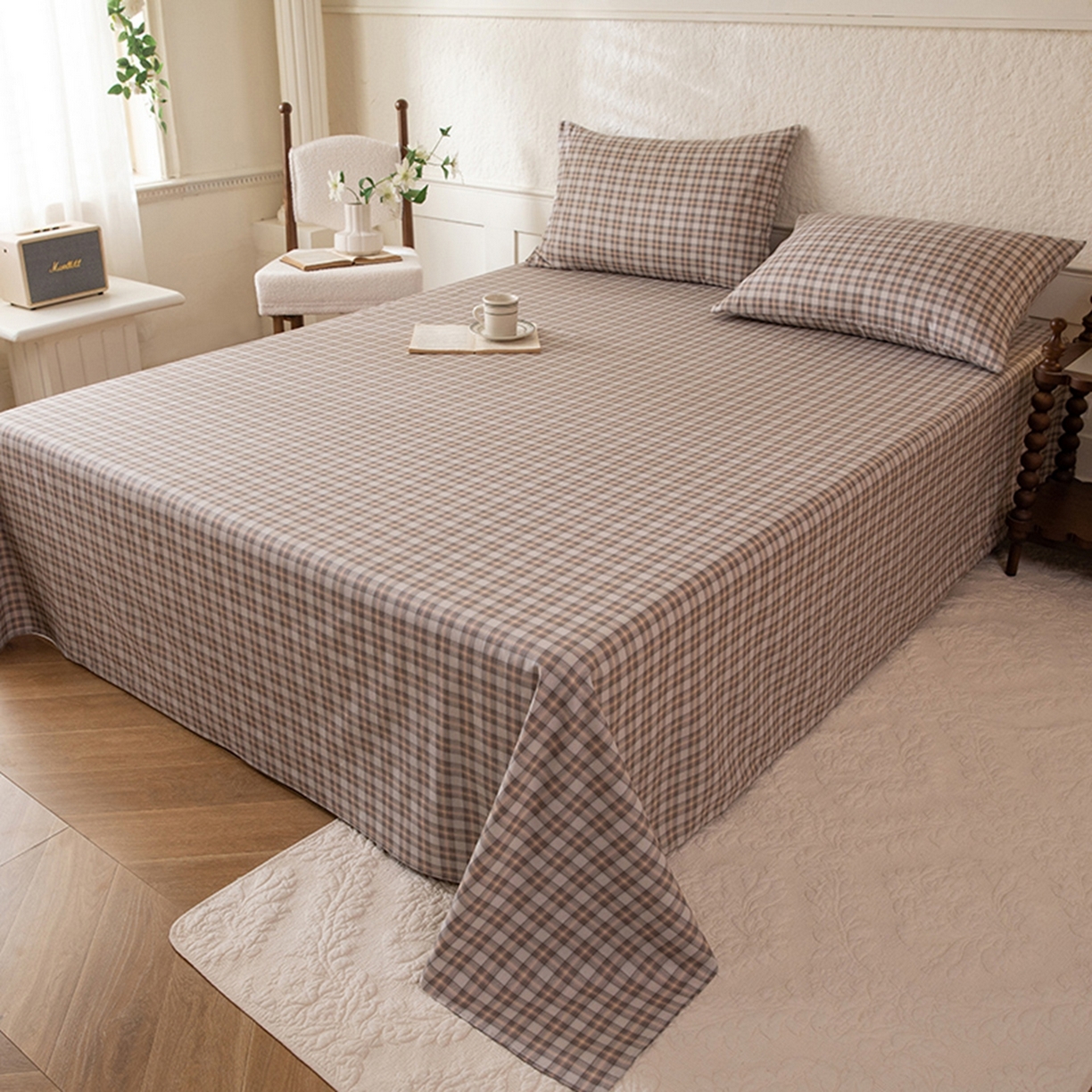 91家纺网 家纺一手货源 找家纺 八十八家纺 2026新款无印风全棉纯棉斜纹条格单床单床单单件单品床单 青忆