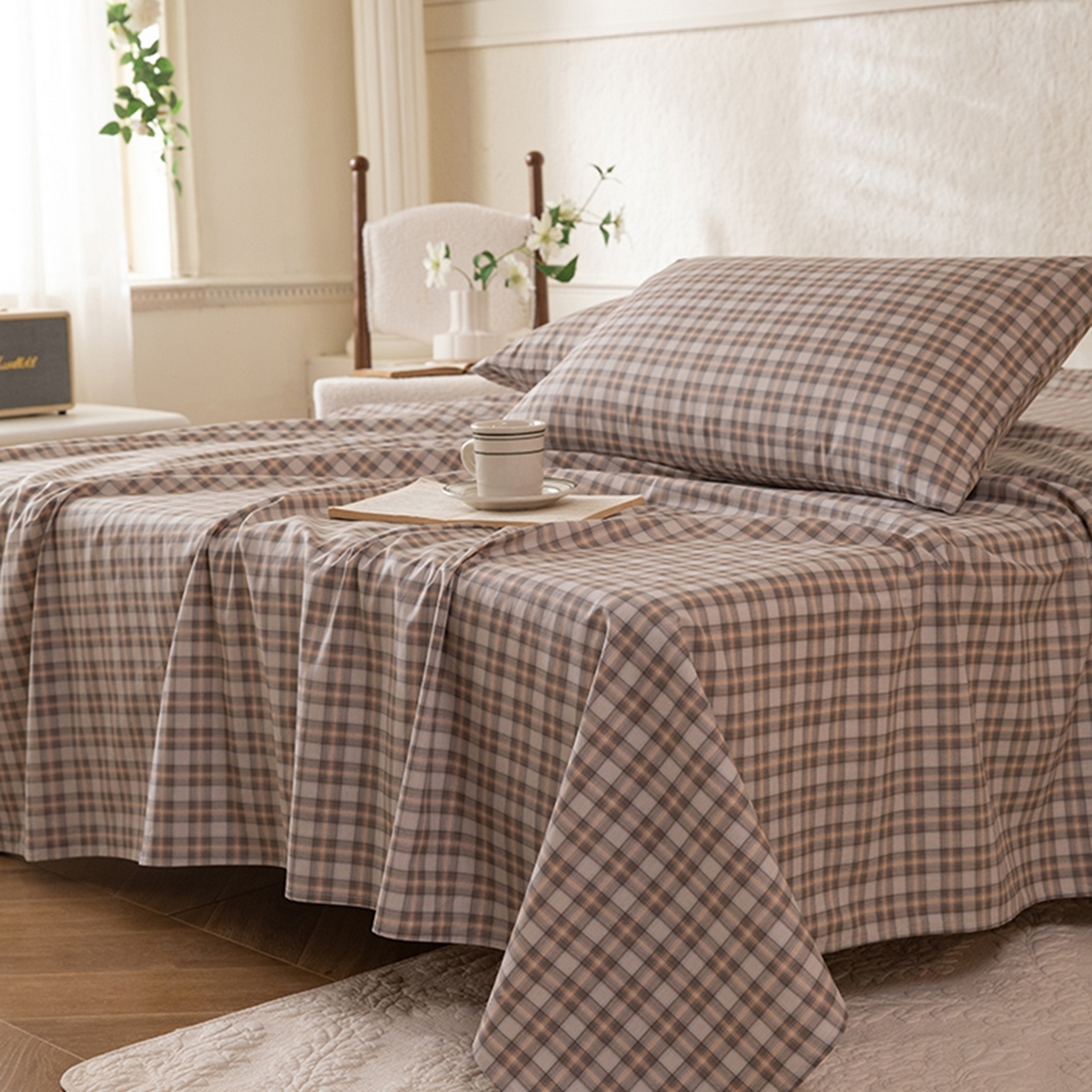 91家纺网 家纺一手货源 找家纺 八十八家纺 2026新款无印风全棉纯棉斜纹条格单床单床单单件单品床单 青忆