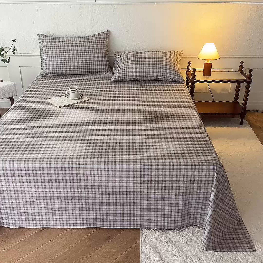 91家纺网 家纺一手货源 找家纺 八十八家纺 2026新款无印风全棉纯棉斜纹条格单床单床单单件单品床单 青忆