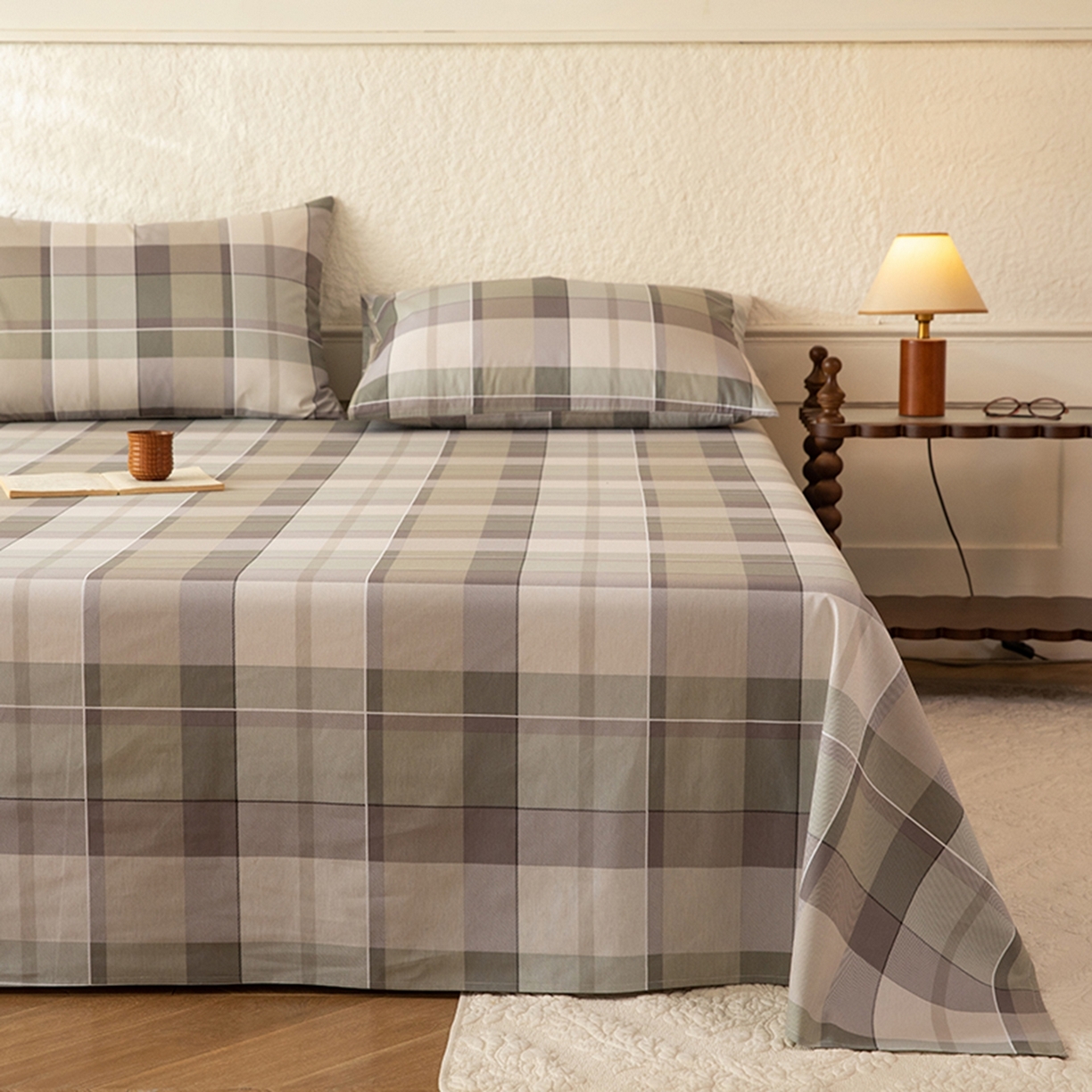 91家纺网 家纺一手货源 找家纺 八十八家纺 2026新款无印风全棉纯棉斜纹条格单床单床单单件单品床单 山茶