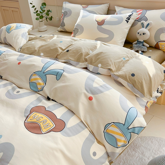 91家纺网 家纺一手货源 找家纺 爱诗诺家纺 2026新款100%全棉纯棉印花四件套【送货上门.多少都可以送】 波朗灰