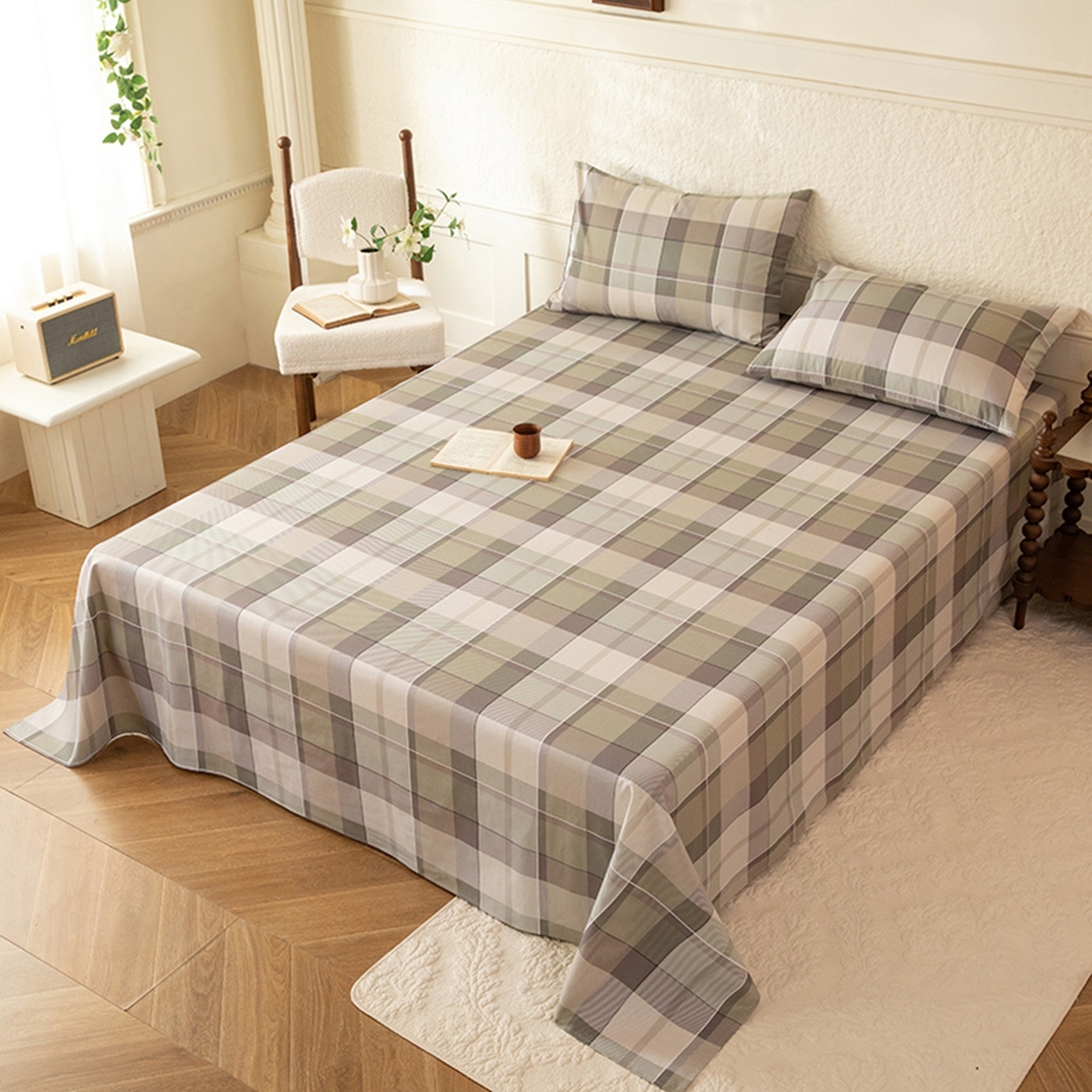 91家纺网 家纺一手货源 找家纺 八十八家纺 2026新款无印风全棉纯棉斜纹条格单床单床单单件单品床单 山茶