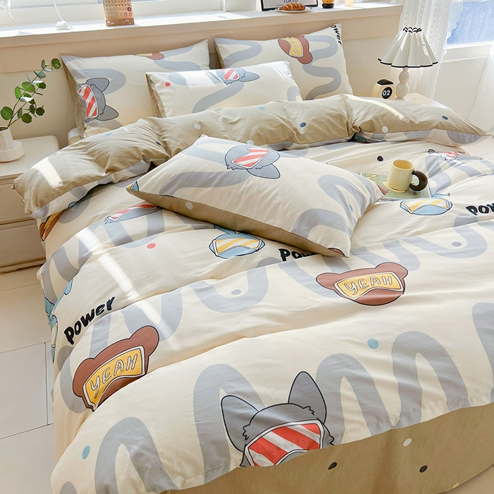 91家纺网 家纺一手货源 找家纺 爱诗诺家纺 2026新款100%全棉纯棉印花四件套【送货上门.多少都可以送】 波朗灰