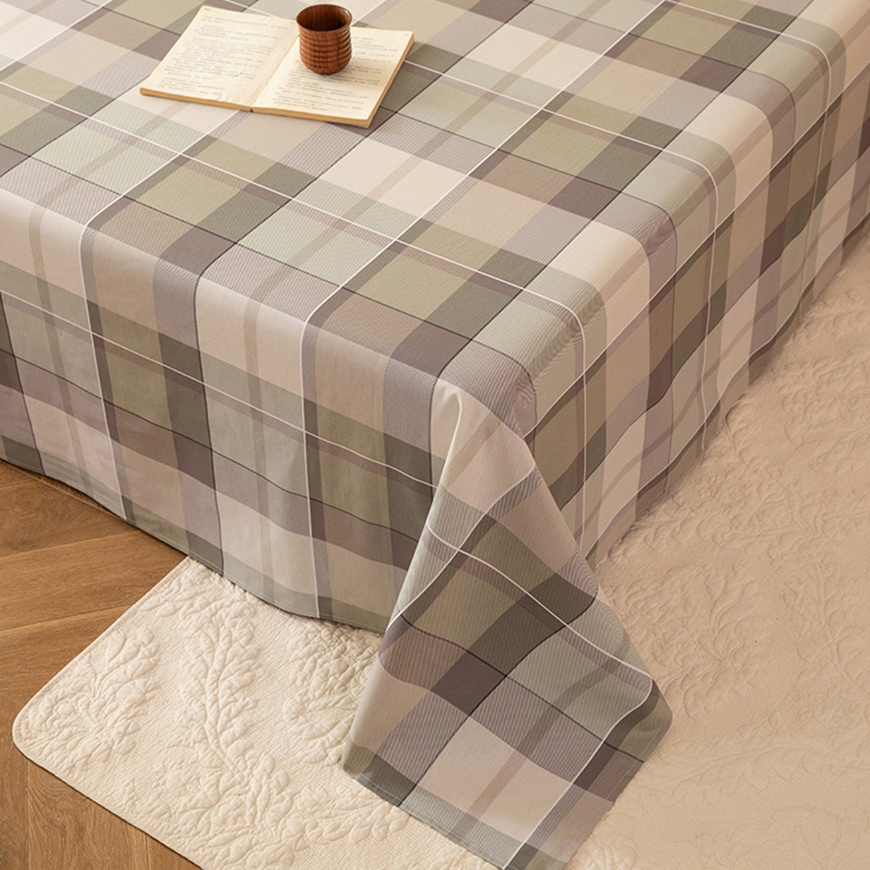 91家纺网 家纺一手货源 找家纺 八十八家纺 2026新款无印风全棉纯棉斜纹条格单床单床单单件单品床单 山茶