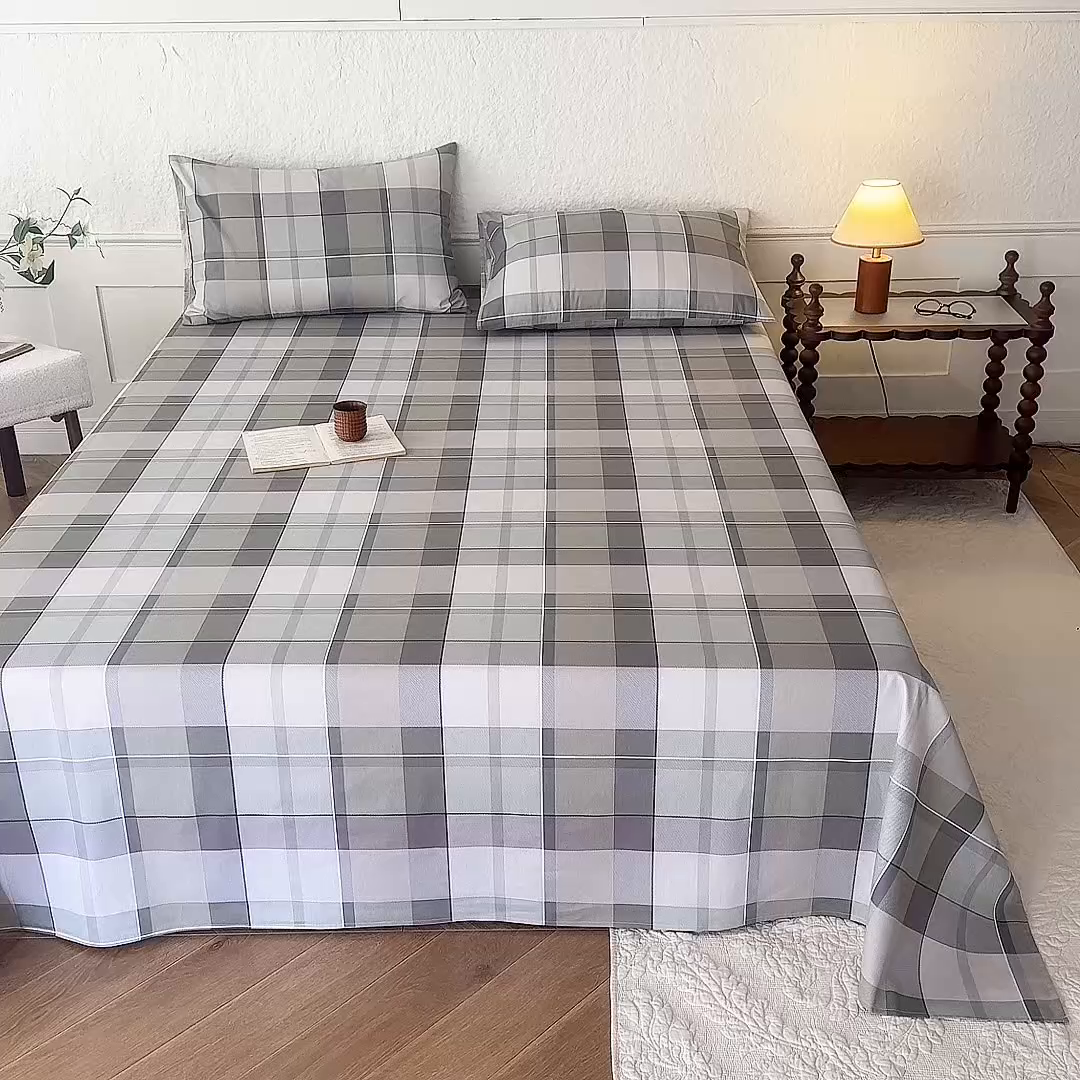 91家纺网 家纺一手货源 找家纺 八十八家纺 2026新款无印风全棉纯棉斜纹条格单床单床单单件单品床单 山茶