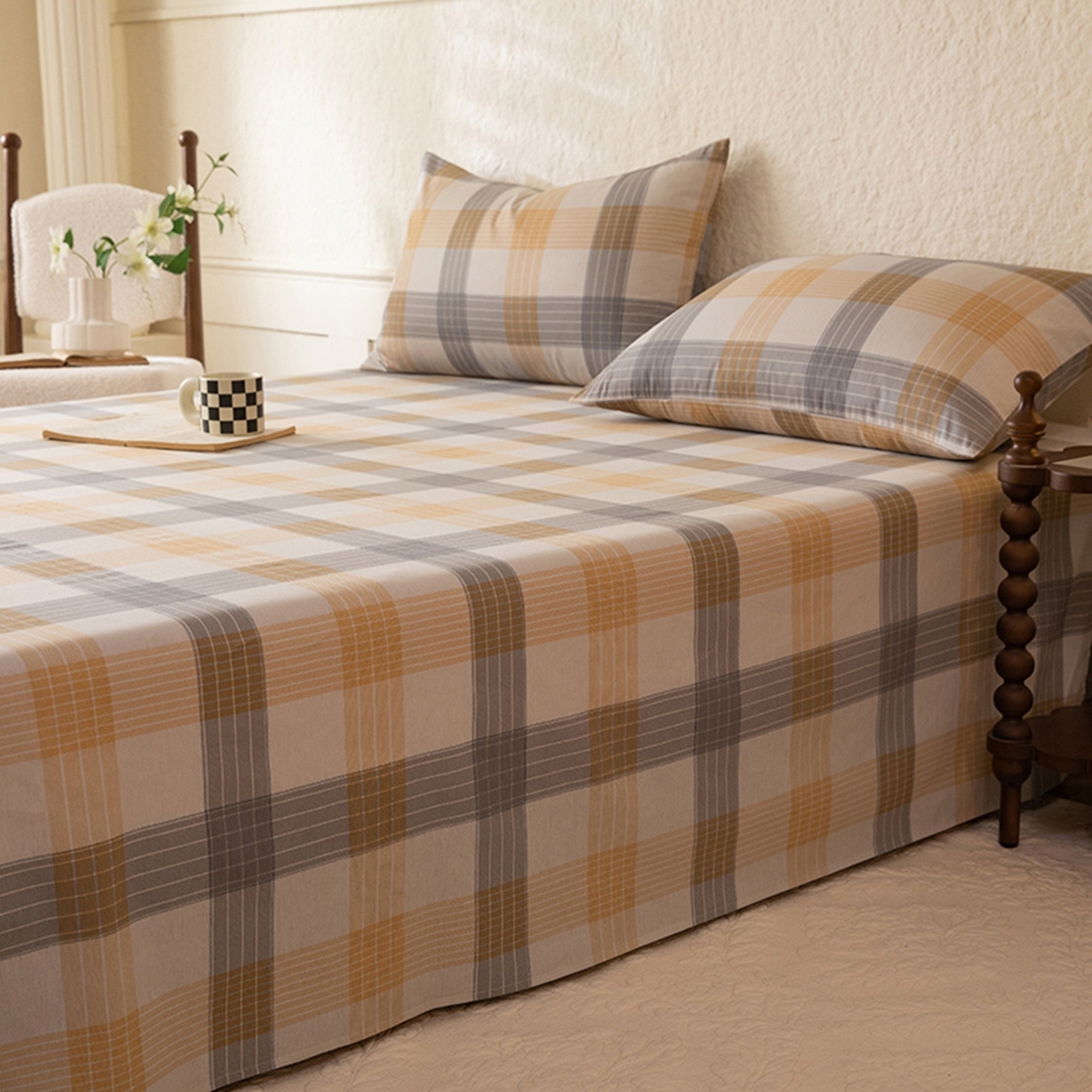 91家纺网 家纺一手货源 找家纺 八十八家纺 2026新款无印风全棉纯棉斜纹条格单床单床单单件单品床单 山川