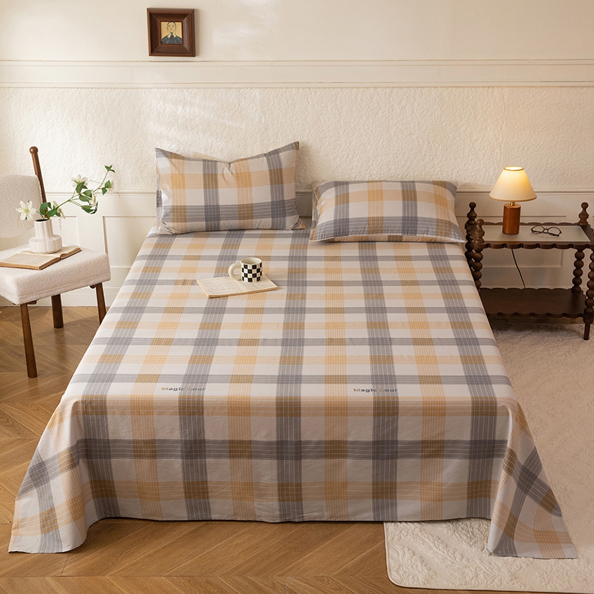 91家纺网 家纺一手货源 找家纺 八十八家纺 2026新款无印风全棉纯棉斜纹条格单床单床单单件单品床单 山川