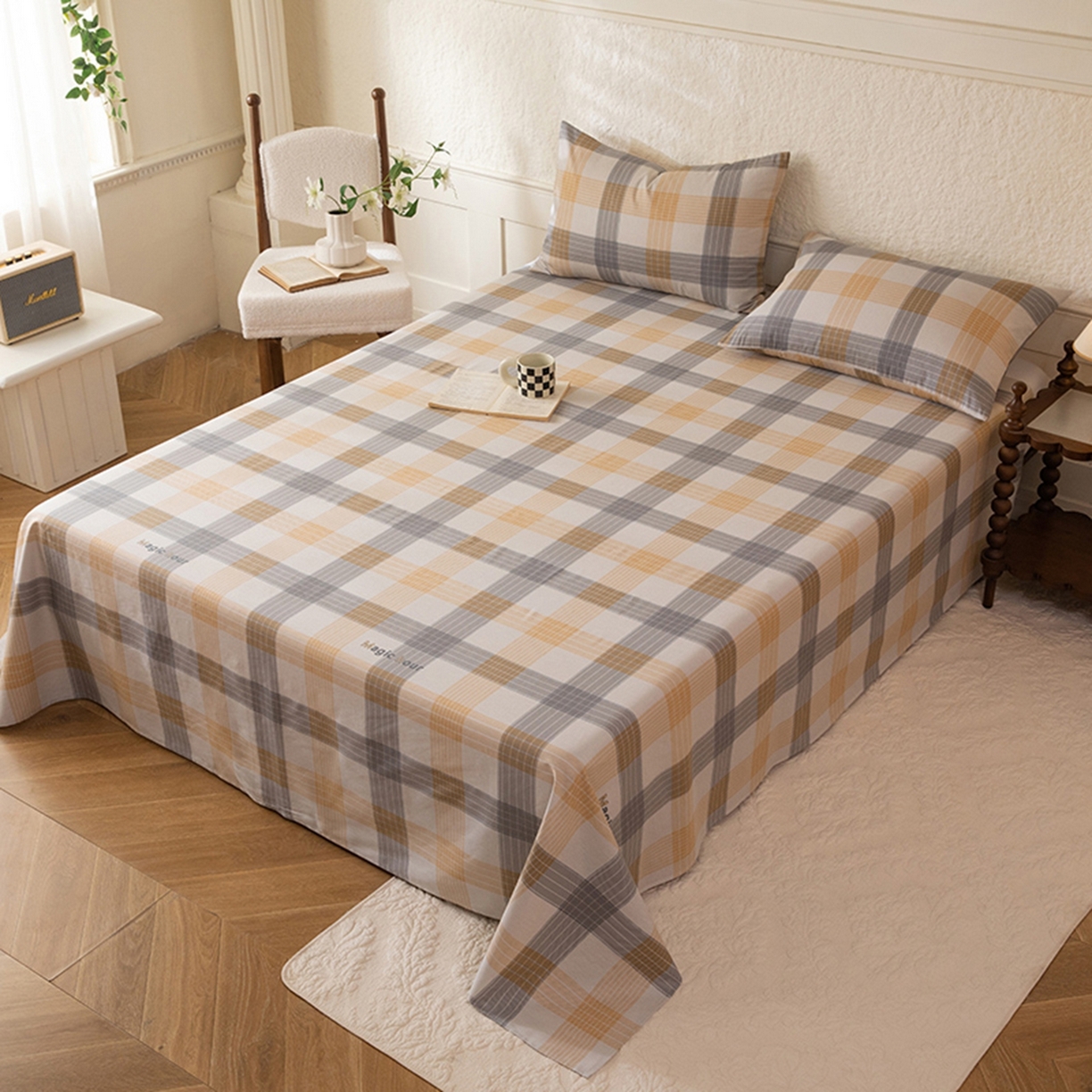 91家纺网 家纺一手货源 找家纺 八十八家纺 2026新款无印风全棉纯棉斜纹条格单床单床单单件单品床单 山川