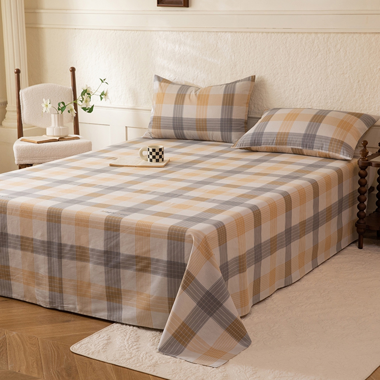 91家纺网 家纺一手货源 找家纺 八十八家纺 2026新款无印风全棉纯棉斜纹条格单床单床单单件单品床单 山川