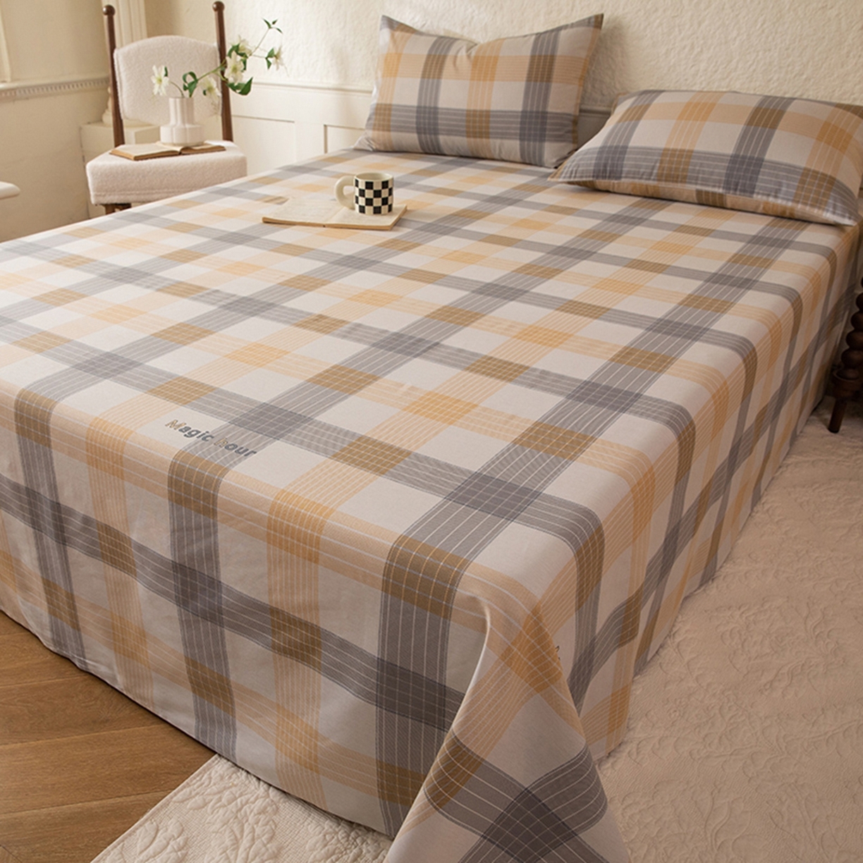 91家纺网 家纺一手货源 找家纺 八十八家纺 2026新款无印风全棉纯棉斜纹条格单床单床单单件单品床单 山川