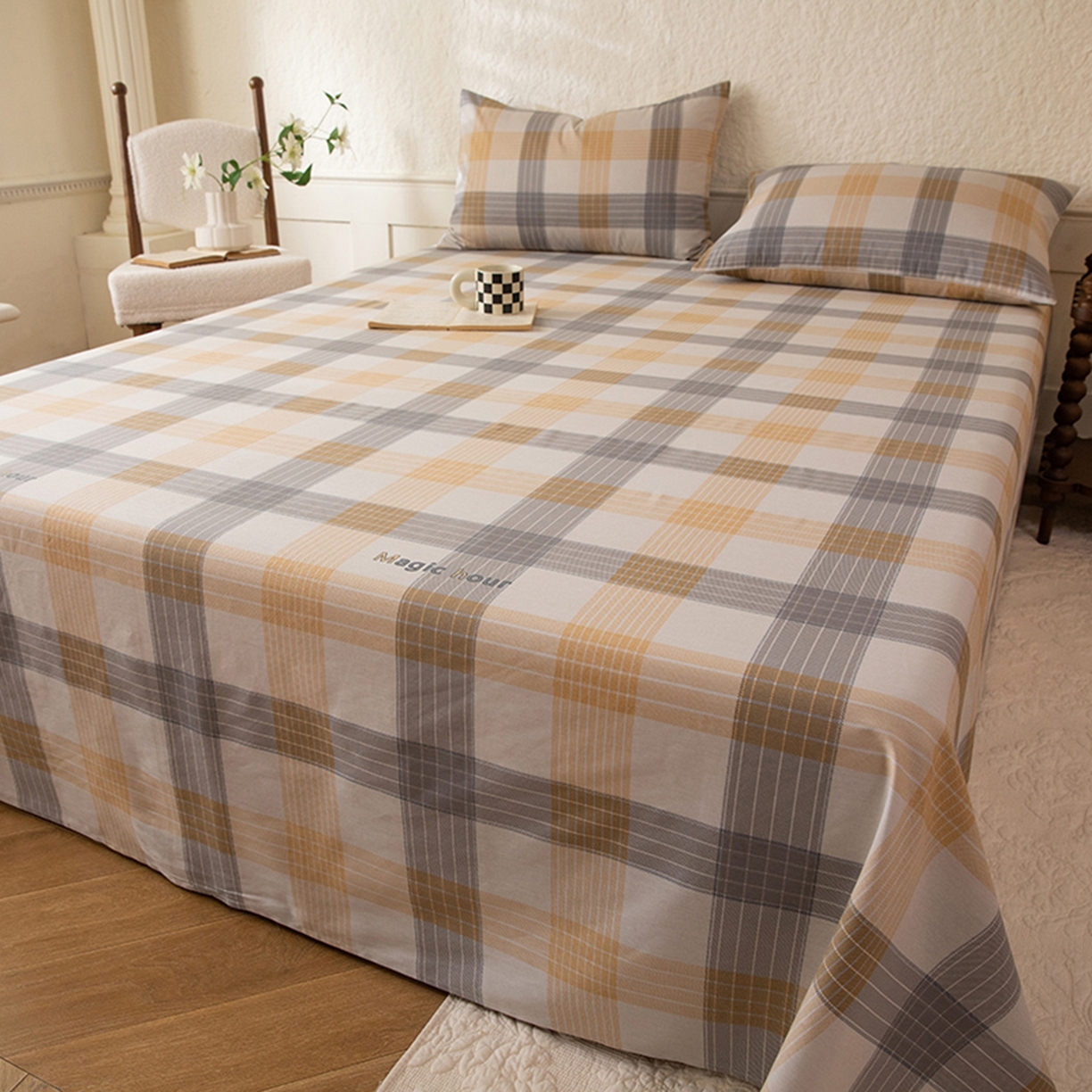 91家纺网 家纺一手货源 找家纺 八十八家纺 2026新款无印风全棉纯棉斜纹条格单床单床单单件单品床单 山川