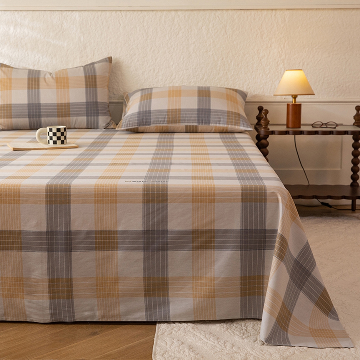 91家纺网 家纺一手货源 找家纺 八十八家纺 2026新款无印风全棉纯棉斜纹条格单床单床单单件单品床单 山川