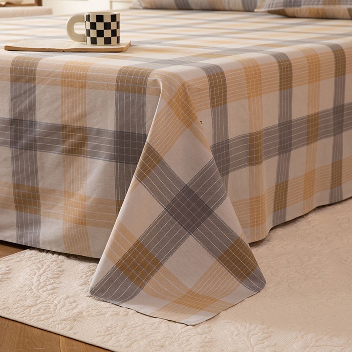 91家纺网 家纺一手货源 找家纺 八十八家纺 2026新款无印风全棉纯棉斜纹条格单床单床单单件单品床单 山川