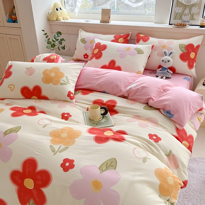 91家纺网 家纺一手货源 找家纺 爱诗诺家纺 2026新款100%全棉纯棉印花四件套【送货上门.多少都可以送】 花儿乐团米