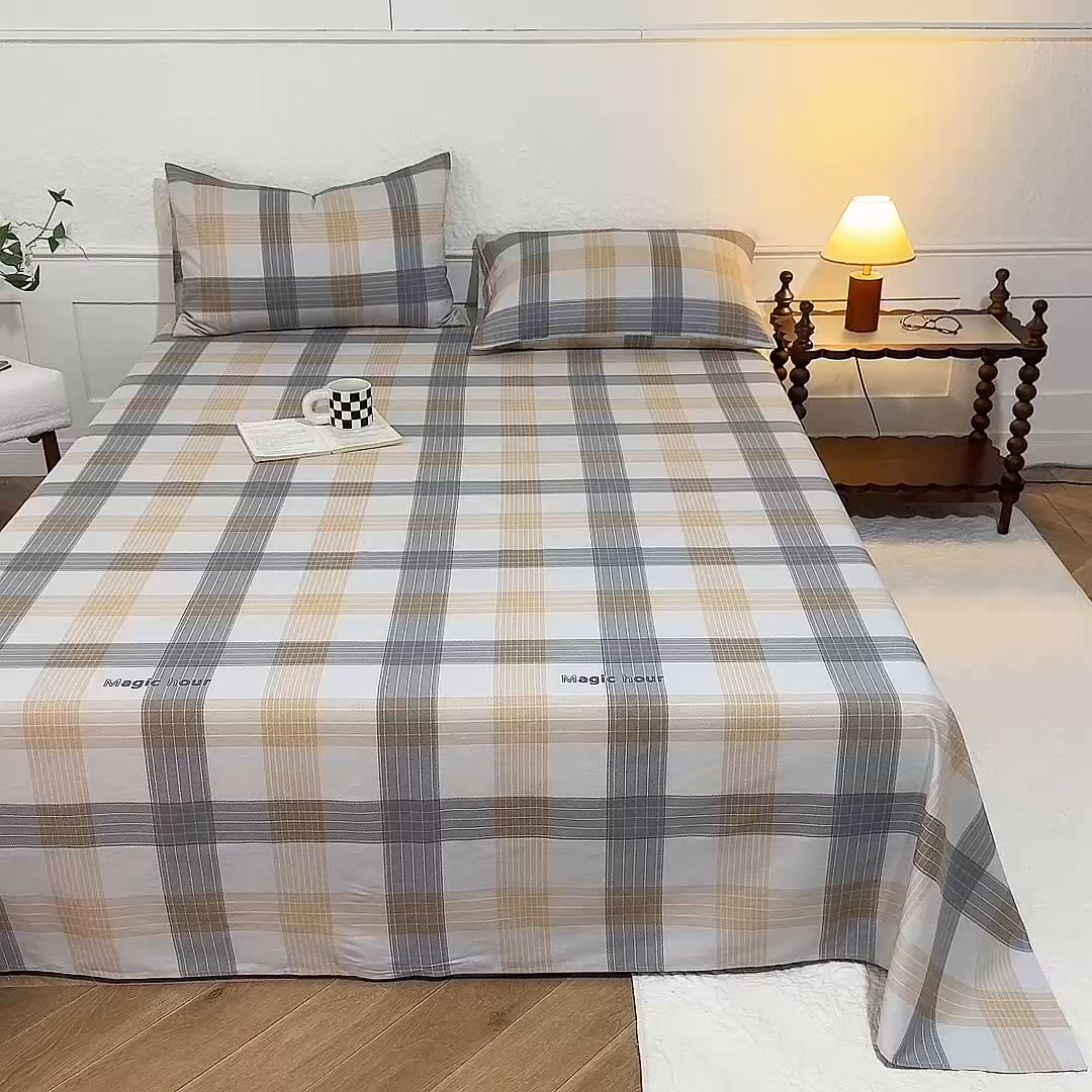 91家纺网 家纺一手货源 找家纺 八十八家纺 2026新款无印风全棉纯棉斜纹条格单床单床单单件单品床单 山川