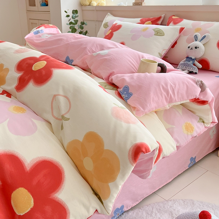 91家纺网 家纺一手货源 找家纺 爱诗诺家纺 2026新款100%全棉纯棉印花四件套【送货上门.多少都可以送】 花儿乐团米