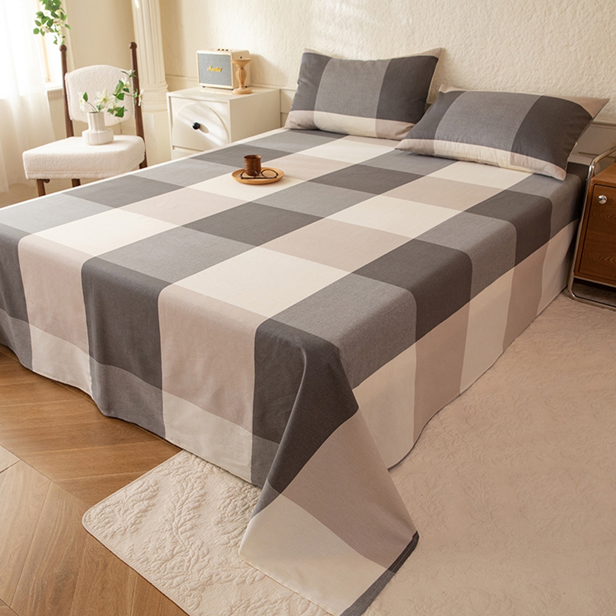 91家纺网 家纺一手货源 找家纺 八十八家纺 2026新款无印风全棉纯棉斜纹条格单床单床单单件单品床单 山海