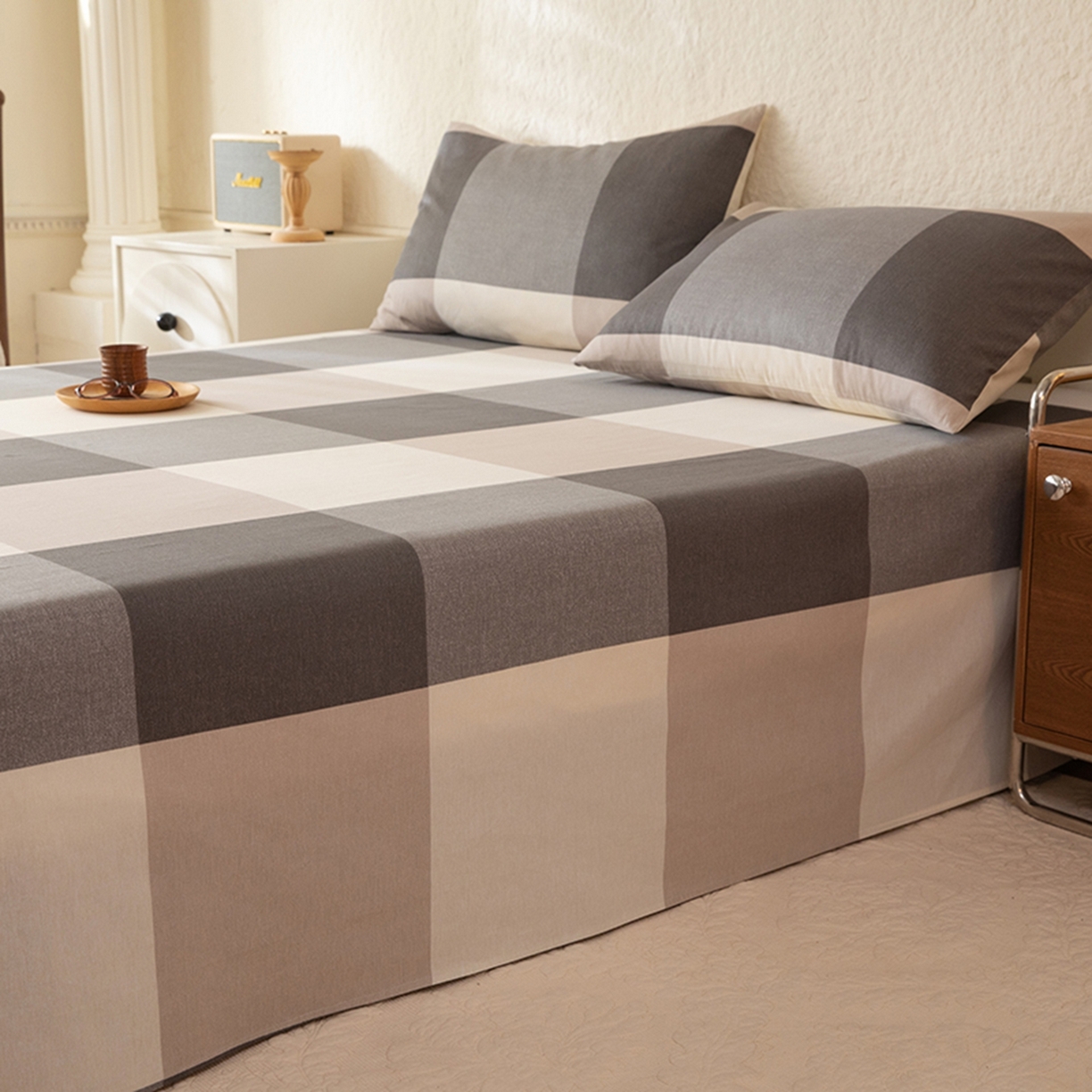 91家纺网 家纺一手货源 找家纺 八十八家纺 2026新款无印风全棉纯棉斜纹条格单床单床单单件单品床单 山海