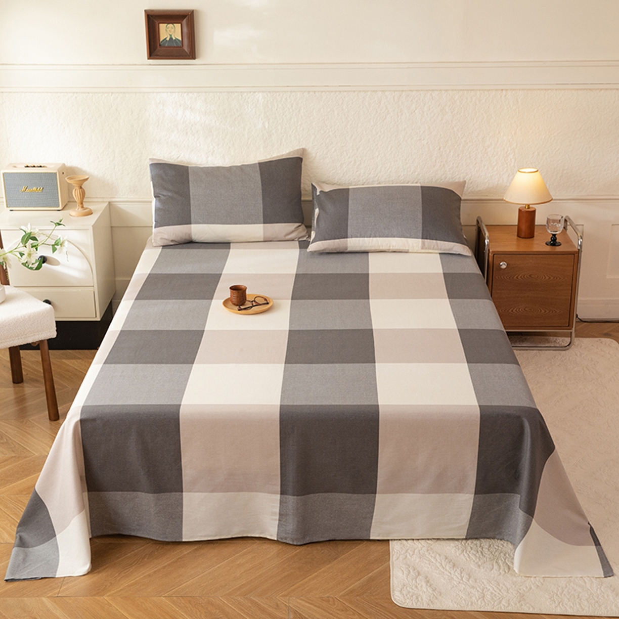 91家纺网 家纺一手货源 找家纺 八十八家纺 2026新款无印风全棉纯棉斜纹条格单床单床单单件单品床单 山海