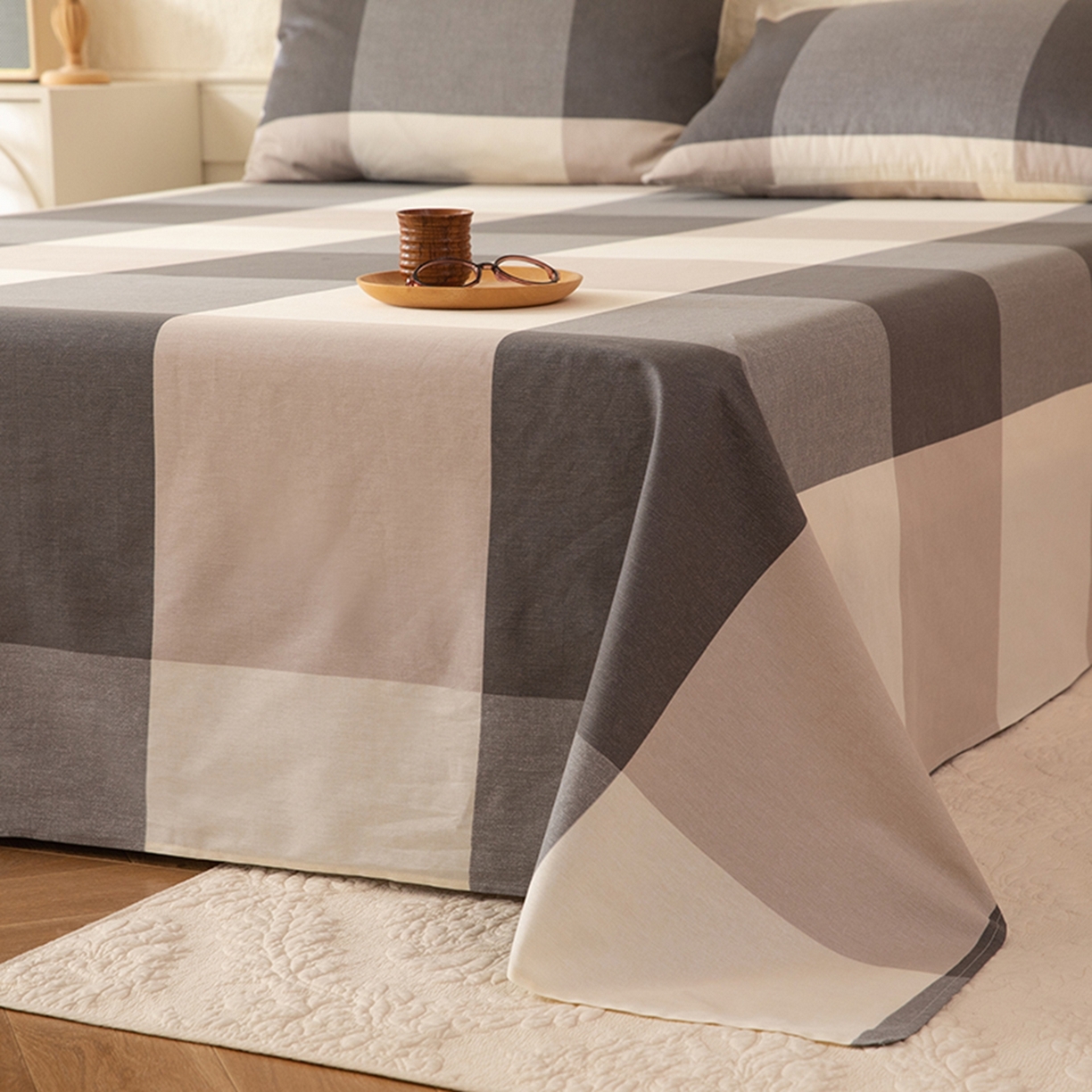 91家纺网 家纺一手货源 找家纺 八十八家纺 2026新款无印风全棉纯棉斜纹条格单床单床单单件单品床单 山海